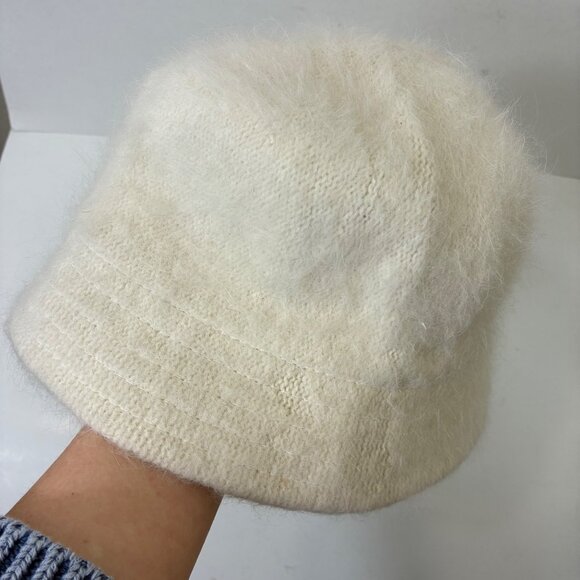Angora and Wool Blend Fuzzy Ivory Bucket Hat Cloche Retro - Picture 3 of 8